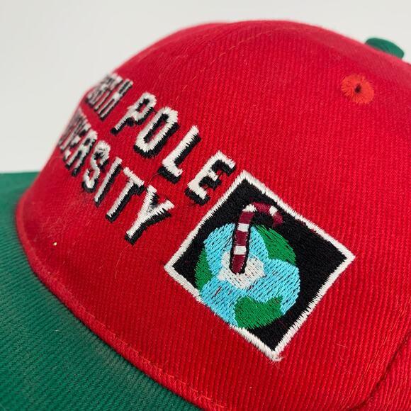 North Pole University Embroidered Red Green Christmas Snapback Hat - Picture 4 of 7
